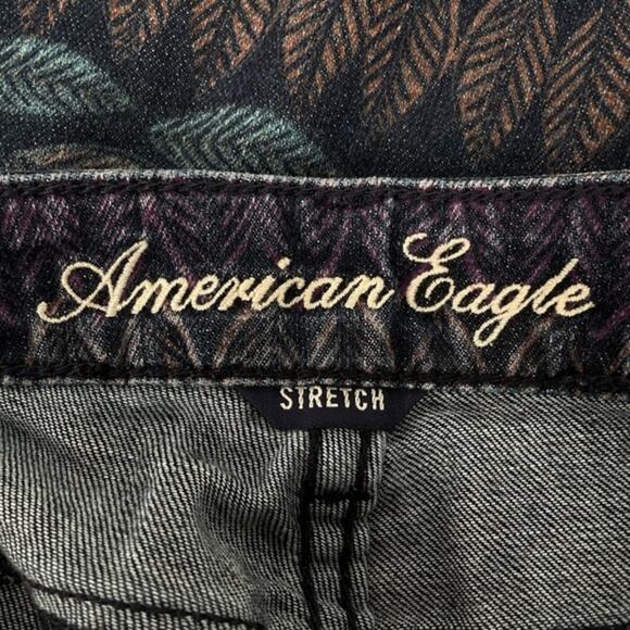 American Eagle Leaf Print Jegging Jeans Zipper Ankle Blue Multi Color Size 4 - Picture 5 of 7